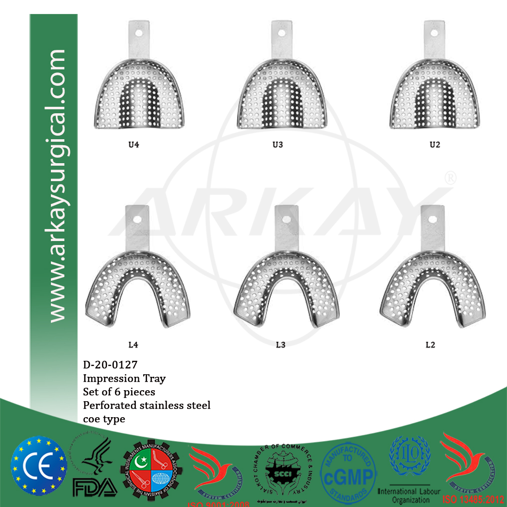 Dental Impression tray stainless steel set of 6 Piece perforated coe