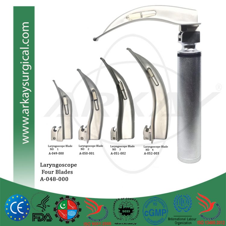 Fiber Optic Laryngoscopy Standard Laryngoscopy with led bulb Set of 4