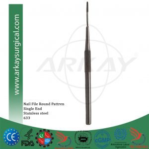 Professional nail file stainless steel single ended round